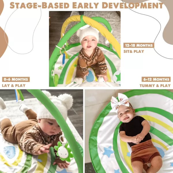 imagelittle dove Baby Gym and Infant Play Mat Rainbow Design for Newborn StageBased Developmental Activity Gym for Babies to Toddlers with 7 Toys and 12 DoubleSided Milestone CardsBright Green