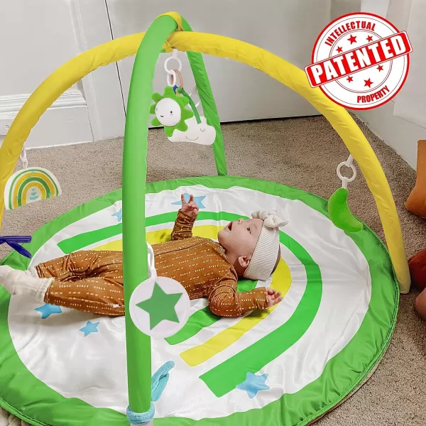 imagelittle dove Baby Gym and Infant Play Mat Rainbow Design for Newborn StageBased Developmental Activity Gym for Babies to Toddlers with 7 Toys and 12 DoubleSided Milestone CardsBright Green