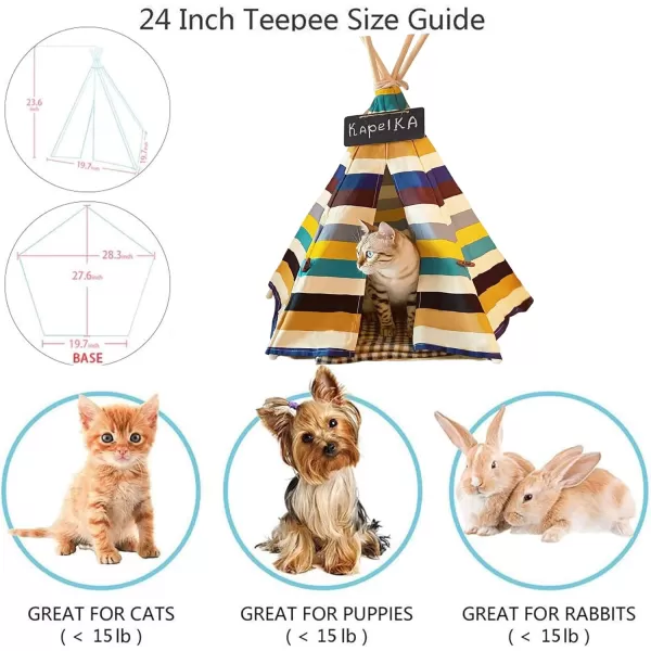 imagelittle dove Pet Teepee House Fold Away Pet Tent Furniture Cat Bed with Cushion 28 Inch Beige Pompom24 Inch Colorful no cushion