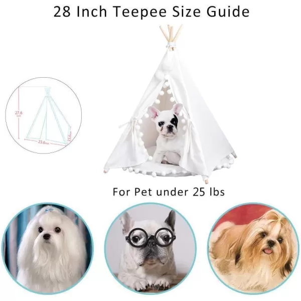 imagelittle dove Pet Teepee House Fold Away Pet Tent Furniture Cat Bed with Cushion 28 Inch White Pompomlittle dove Pet Teepee House Fold Away Pet Tent Furniture Cat Bed with Cushion 28 Inch White Pompom