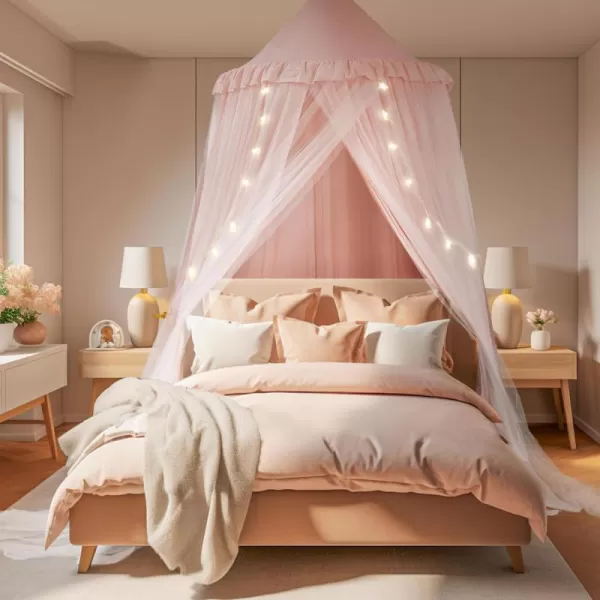 imageLarge Bed Canopy with Star Lights Double Layer Canopy for Bed Princess Play Tent for Girls Room Breathable Canopy Bed Curtain for Children Reading Nook Machine Washable Canopy 40x106 GreenLarge Light Pink