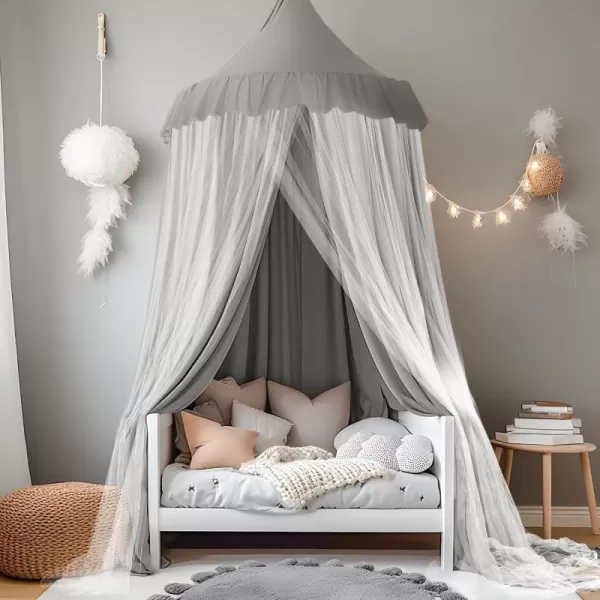 imageLarge Bed Canopy with Star Lights Double Layer Canopy for Bed Princess Play Tent for Girls Room Breathable Canopy Bed Curtain for Children Reading Nook Machine Washable Canopy 40x106 GreenLarge Soft Gray