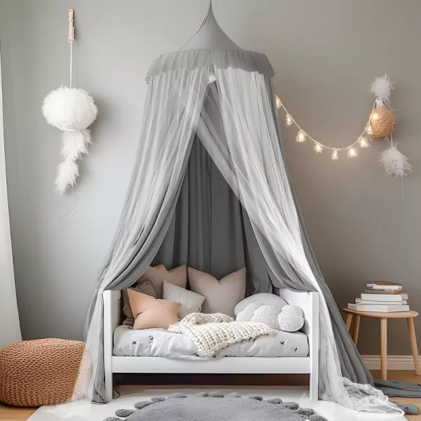 imageLarge Bed Canopy with Star Lights Double Layer Canopy for Bed Princess Play Tent for Girls Room Breathable Canopy Bed Curtain for Children Reading Nook Machine Washable Canopy 40x106 GreenMedium Light Gray