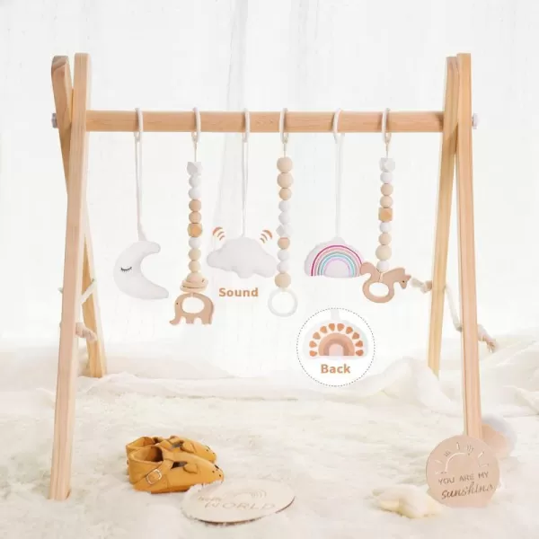 imageLittle Dove Baby Play Gym Wooden Play Gym with 6 Toys Foldable Baby Gym Frame Infant Activity Gym Hanging Bar Newborn Gift Baby Girl and Boy Gym Montessori ToyWood Baby Gym