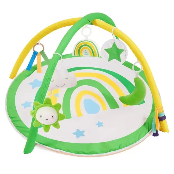imagelittle dove Baby Gym and Infant Play Mat Rainbow Design for Newborn StageBased Developmental Activity Gym for Babies to Toddlers with 7 Toys and 12 DoubleSided Milestone CardsBright Green