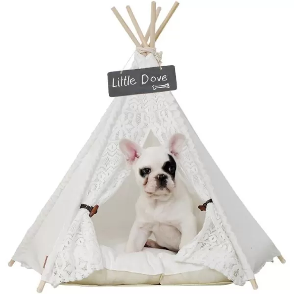 imagelittle dove Pet Teepee DogPuppy amp Cat Bed  Portable Pet Tents amp Houses for DogPuppy amp Cat Lace Style 24 Inch no Cushionlittle dove Pet Teepee DogPuppy amp Cat Bed  Portable Pet Tents amp Houses for DogPuppy amp Cat Lace Style 24 Inch no Cushion