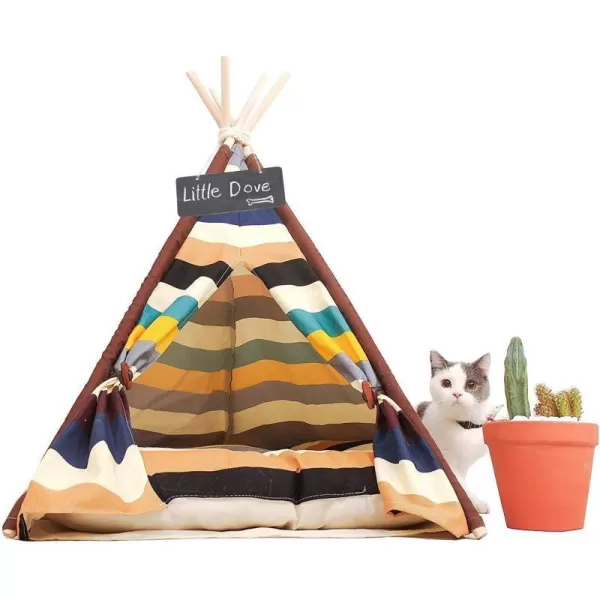 imagelittle dove Pet Teepee House Fold Away Pet Tent Furniture Cat Bed with Cushion 28 Inch Beige Pompom24 Inch Colorful no cushion