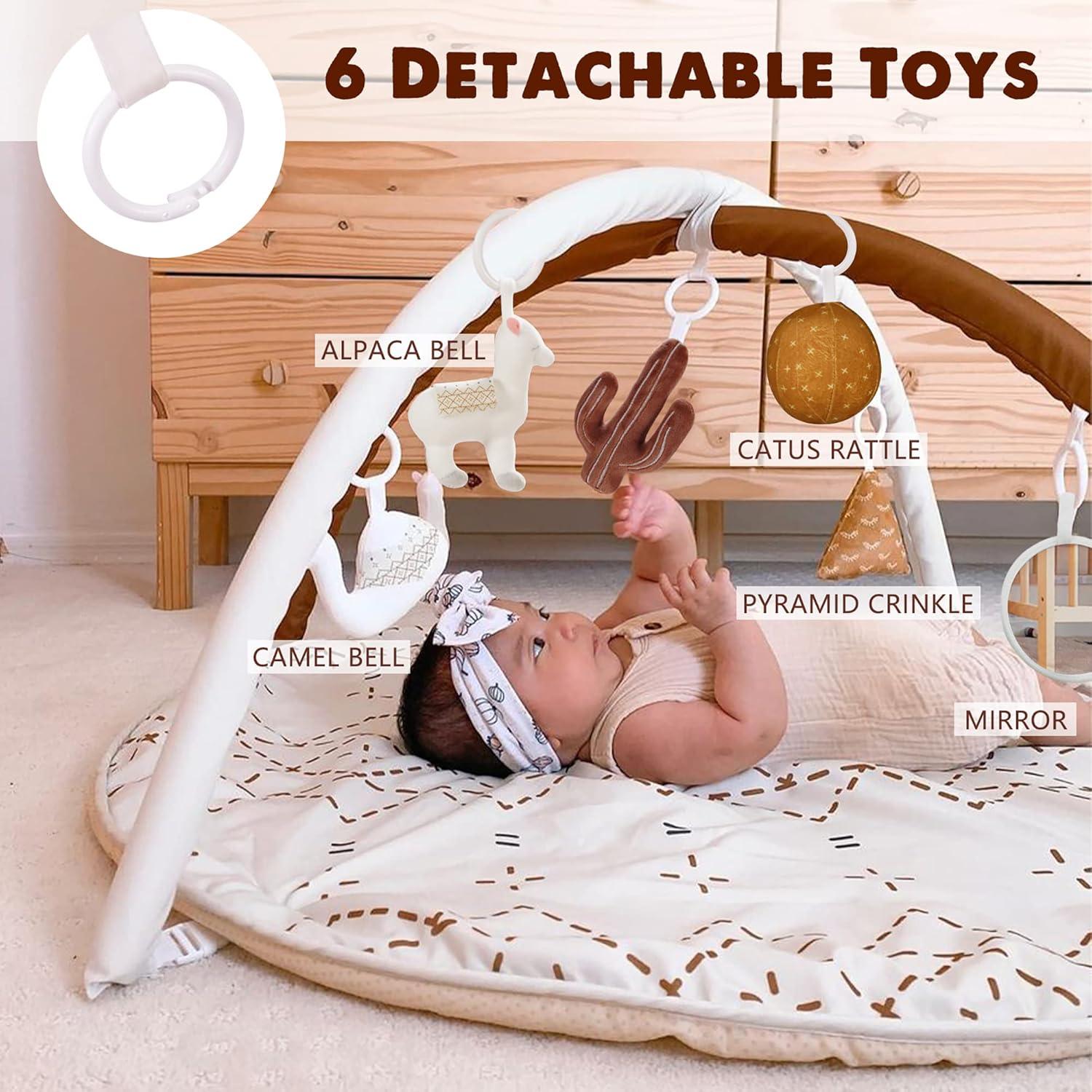imageTummy Time Mat with 6 Toys Macrame Baby Play Mat for Newborn Baby Gym with 12 Milestone Cards StageBased Sensory and Motor Skill Development Baby Play Gym Non Slip Mat Washable KhakiMacrame