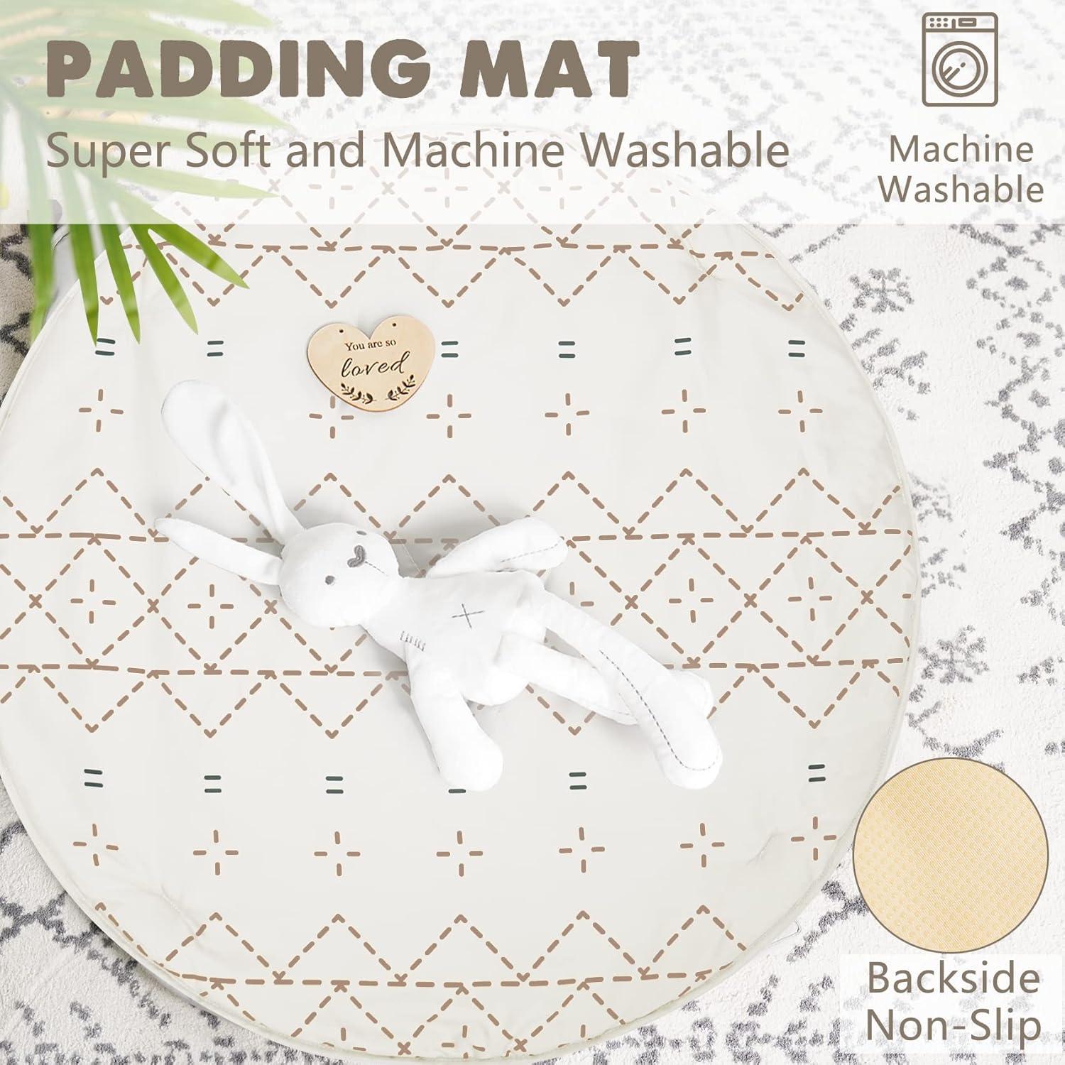 imageTummy Time Mat with 6 Toys Macrame Baby Play Mat for Newborn Baby Gym with 12 Milestone Cards StageBased Sensory and Motor Skill Development Baby Play Gym Non Slip Mat Washable KhakiKhaki