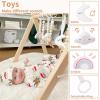 imageBaby Gym with Mat Wooden Play Gym with 9 Sensory Toys Foldable Baby Play GymFrame Activity Center Natural Pine Wood Montessori Toys Easy to Assemble ampamp Clean Natural ColorWood Baby Gym