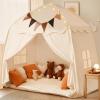 imageExtra Large Kids Play Tent with Flags ampamp Star Lights Portable ampamp Foldable Teepee Bed Tent Bed Canopy for Boys ampamp Girls Indoor Outdoor Dome Tent Playhouse Kids Birthday Gift 59x39x59 inBrownCream