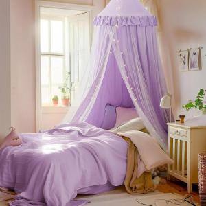 imageBed Canopy with Star Lights Double Layer Canopy for Bed Princess Play Tent for Girls Room Breathable Canopy Bed Curtain for Children Reading Nook Machine Washable Canopy 256x106 Purple256W x 106L Pack of 1
