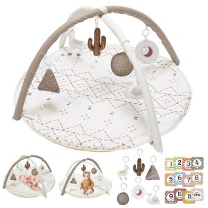 imageTummy Time Mat with 6 Toys Macrame Baby Play Mat for Newborn Baby Gym with 12 Milestone Cards StageBased Sensory and Motor Skill Development Baby Play Gym Non Slip Mat Washable KhakiKhaki