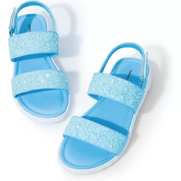 Harvest Land Girls Glitter Sandals Two Strap Open Toe Hook and Loop Summer Flats Shoes with Slingback 