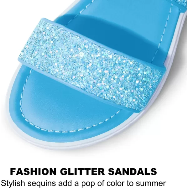 Harvest Land Girls Glitter Sandals Two Strap Open Toe Hook and Loop Summer Flats Shoes with Slingback 