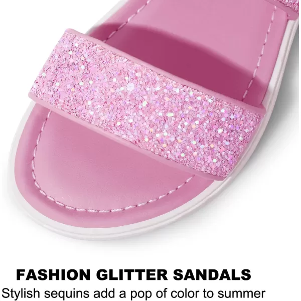 Harvest Land Girls Glitter Sandals Two Strap Open Toe Hook and Loop Summer Flats Shoes with Slingback 