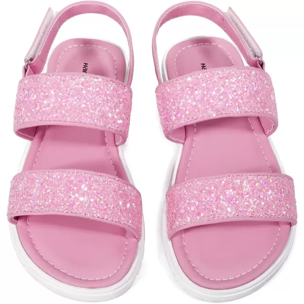 Harvest Land Girls Glitter Sandals Two Strap Open Toe Hook and Loop Summer Flats Shoes with Slingback 