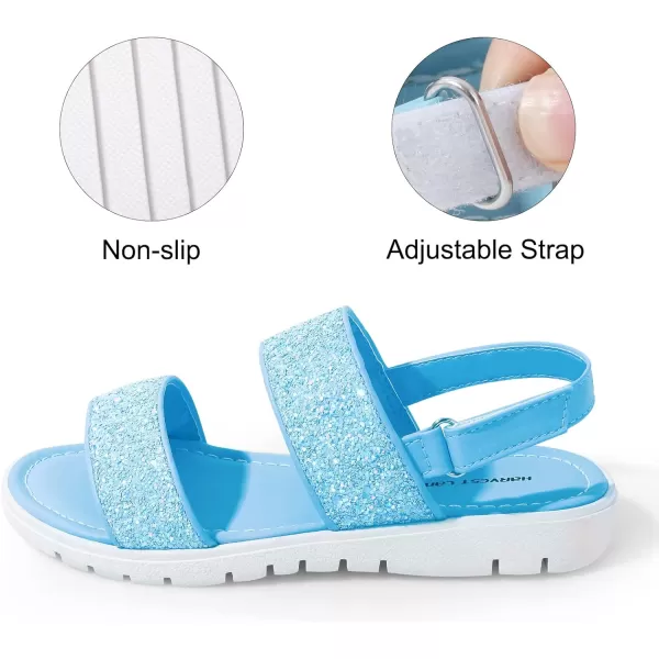 Harvest Land Girls Glitter Sandals Two Strap Open Toe Hook and Loop Summer Flats Shoes with Slingback 