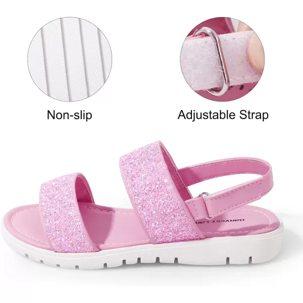 Harvest Land Girls Glitter Sandals Two Strap Open Toe Hook and Loop Summer Flats Shoes with Slingback 
