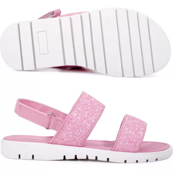 Harvest Land Girls Glitter Sandals Two Strap Open Toe Hook and Loop Summer Flats Shoes with Slingback 