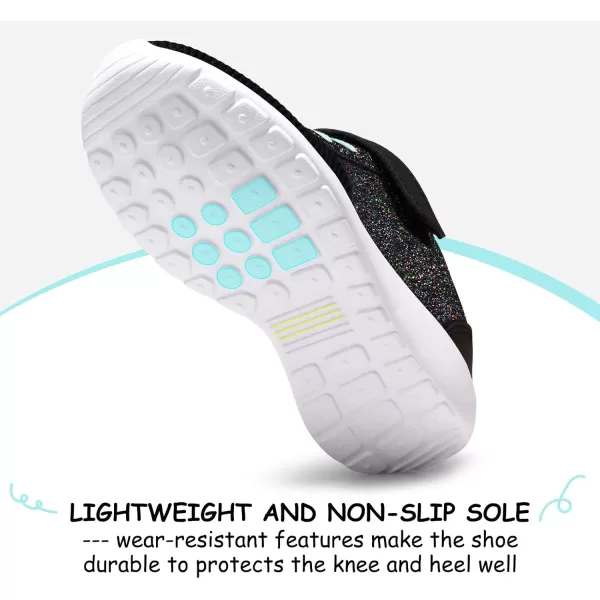Harvest Land Toddler Glitter Tennis Shoes Slip On Boys Girls Sneakers Casual Running Shoes Woven Breathable with Soft Soled Sports Hook-Loop Outdoor Shoes