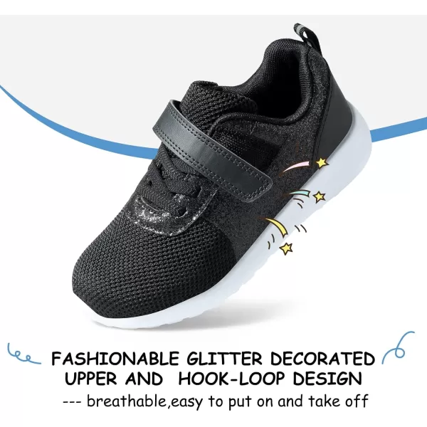 Harvest Land Toddler Glitter Tennis Shoes Slip On Boys Girls Sneakers Casual Running Shoes Woven Breathable with Soft Soled Sports Hook-Loop Outdoor Shoes