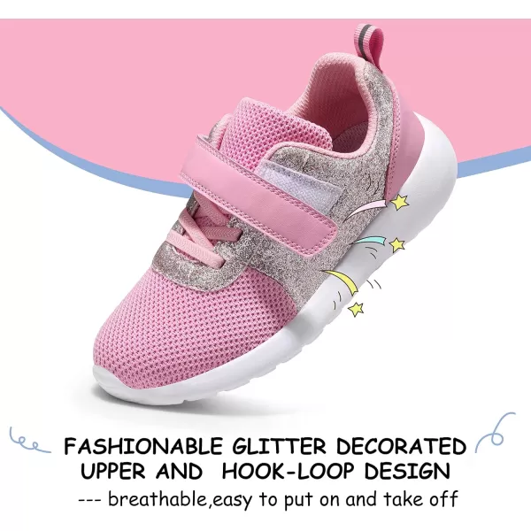 Harvest Land Toddler Glitter Tennis Shoes Slip On Boys Girls Sneakers Casual Running Shoes Woven Breathable with Soft Soled Sports Hook-Loop Outdoor Shoes