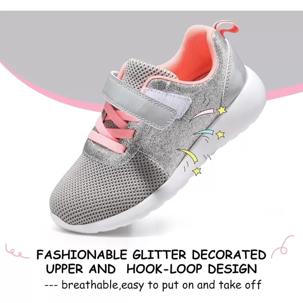 Harvest Land Toddler Glitter Tennis Shoes Slip On Boys Girls Sneakers Casual Running Shoes Woven Breathable with Soft Soled Sports Hook-Loop Outdoor Shoes