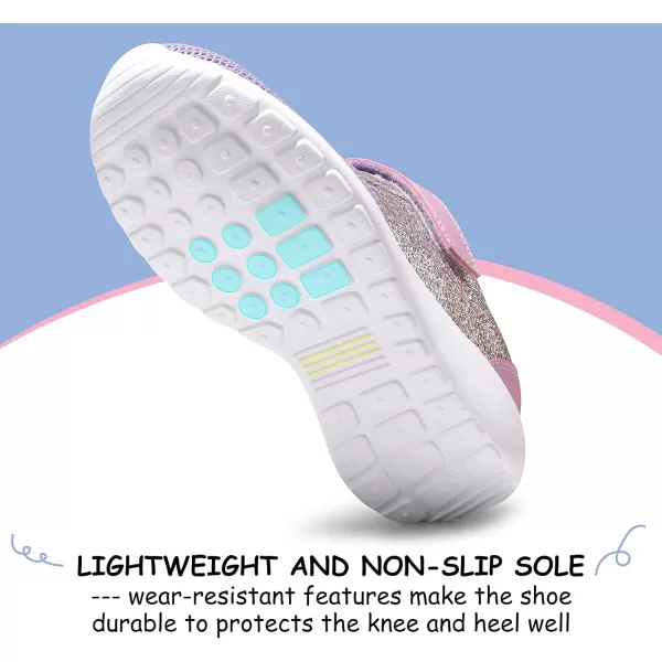 Harvest Land Toddler Glitter Tennis Shoes Slip On Boys Girls Sneakers Casual Running Shoes Woven Breathable with Soft Soled Sports Hook-Loop Outdoor Shoes