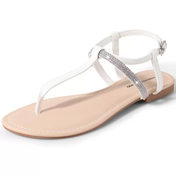 Harvest Land Women's Sandals Dressy T Strap with Rhinestone Sparkly Wedding Flat Sandals Ankle Strap Summer Gladiator Fashion Shoes