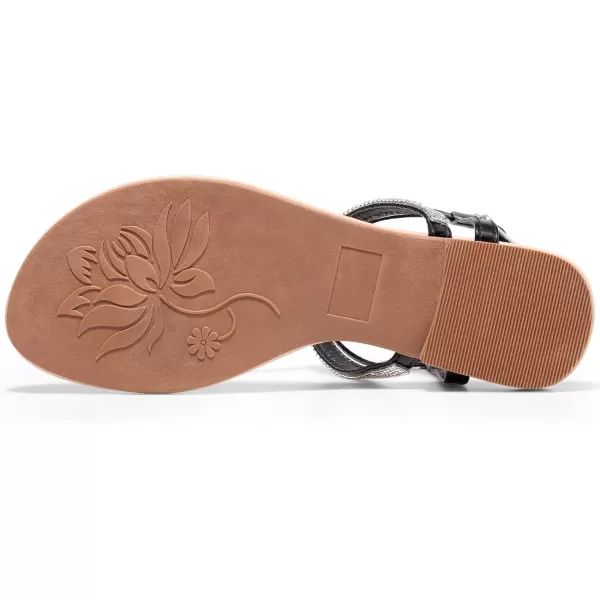 Harvest Land Women's Sandals Dressy T Strap with Rhinestone Sparkly Wedding Flat Sandals Ankle Strap Summer Gladiator Fashion Shoes