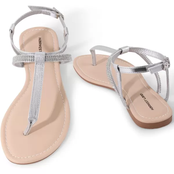 Harvest Land Women's Sandals Dressy T Strap with Rhinestone Sparkly Wedding Flat Sandals Ankle Strap Summer Gladiator Fashion Shoes