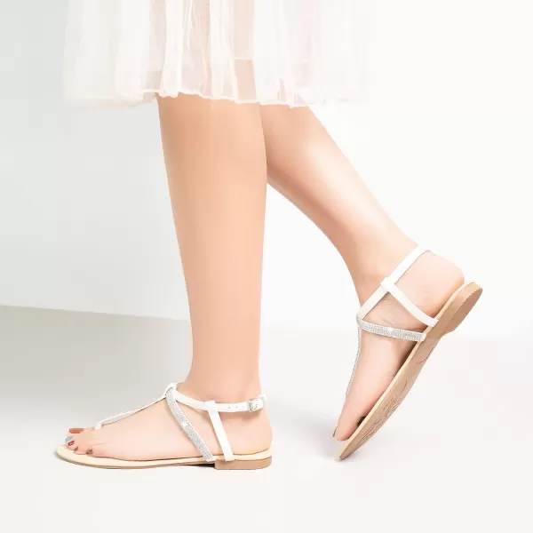 Harvest Land Women's Sandals Dressy T Strap with Rhinestone Sparkly Wedding Flat Sandals Ankle Strap Summer Gladiator Fashion Shoes