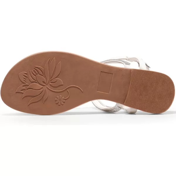 Harvest Land Women's Sandals Dressy T Strap with Rhinestone Sparkly Wedding Flat Sandals Ankle Strap Summer Gladiator Fashion Shoes
