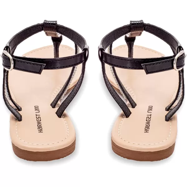 Harvest Land Women's Sandals Dressy T Strap with Rhinestone Sparkly Wedding Flat Sandals Ankle Strap Summer Gladiator Fashion Shoes