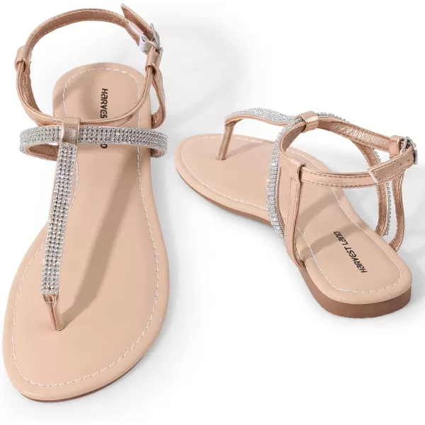 Harvest Land Women's Sandals Dressy T Strap with Rhinestone Sparkly Wedding Flat Sandals Ankle Strap Summer Gladiator Fashion Shoes