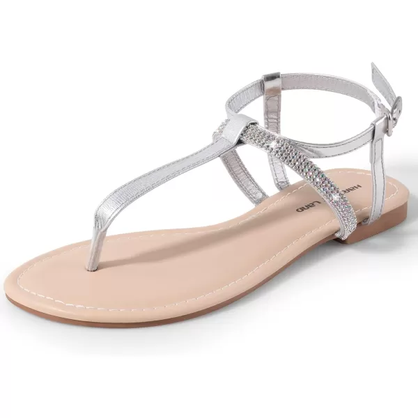 Harvest Land Women's Sandals Dressy T Strap with Rhinestone Sparkly Wedding Flat Sandals Ankle Strap Summer Gladiator Fashion Shoes