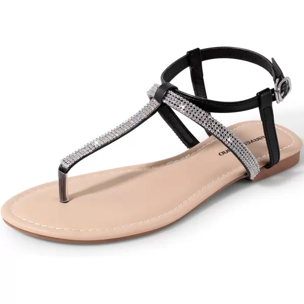 Harvest Land Women's Sandals Dressy T Strap with Rhinestone Sparkly Wedding Flat Sandals Ankle Strap Summer Gladiator Fashion Shoes