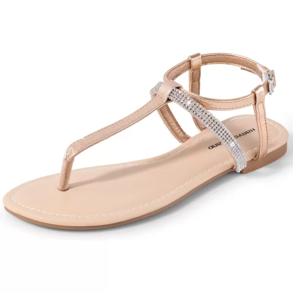 Harvest Land Women's Sandals Dressy T Strap with Rhinestone Sparkly Wedding Flat Sandals Ankle Strap Summer Gladiator Fashion Shoes