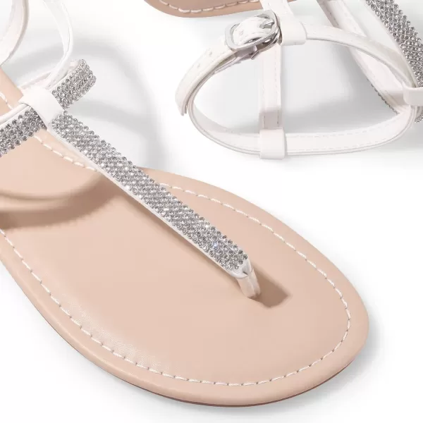 Harvest Land Women's Sandals Dressy T Strap with Rhinestone Sparkly Wedding Flat Sandals Ankle Strap Summer Gladiator Fashion Shoes