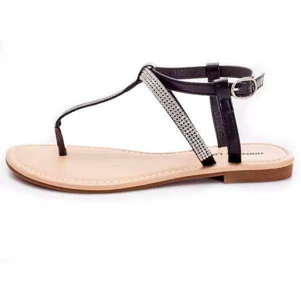Harvest Land Women's Sandals Dressy T Strap with Rhinestone Sparkly Wedding Flat Sandals Ankle Strap Summer Gladiator Fashion Shoes