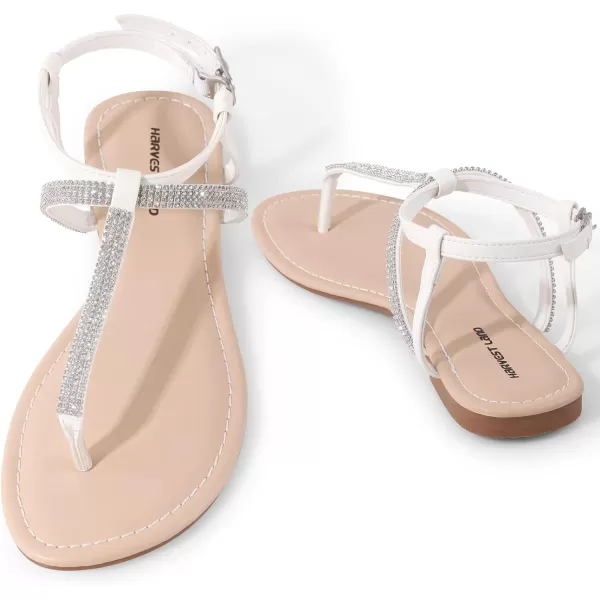 Harvest Land Women's Sandals Dressy T Strap with Rhinestone Sparkly Wedding Flat Sandals Ankle Strap Summer Gladiator Fashion Shoes