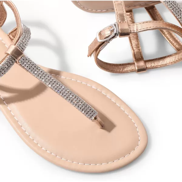 Harvest Land Women's Sandals Dressy T Strap with Rhinestone Sparkly Wedding Flat Sandals Ankle Strap Summer Gladiator Fashion Shoes