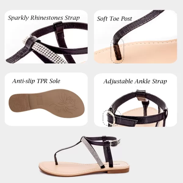 Harvest Land Women's Sandals Dressy T Strap with Rhinestone Sparkly Wedding Flat Sandals Ankle Strap Summer Gladiator Fashion Shoes