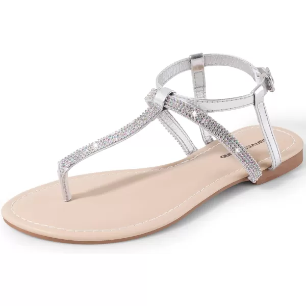 Harvest Land Women's Sandals Dressy T Strap with Rhinestone Sparkly Wedding Flat Sandals Ankle Strap Summer Gladiator Fashion Shoes