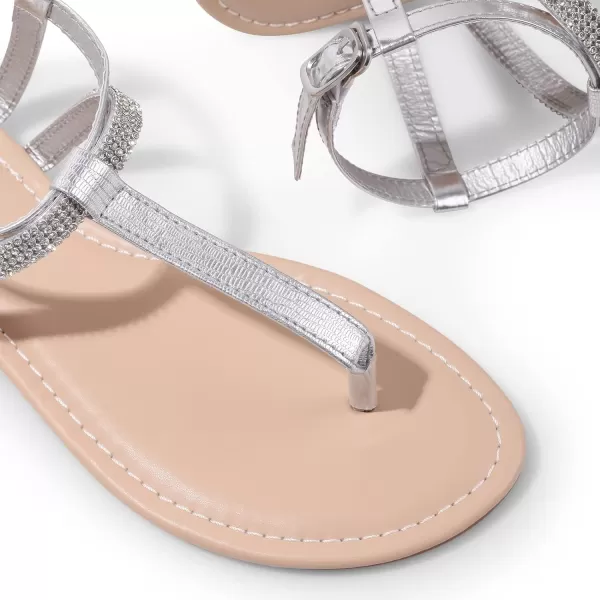Harvest Land Women's Sandals Dressy T Strap with Rhinestone Sparkly Wedding Flat Sandals Ankle Strap Summer Gladiator Fashion Shoes