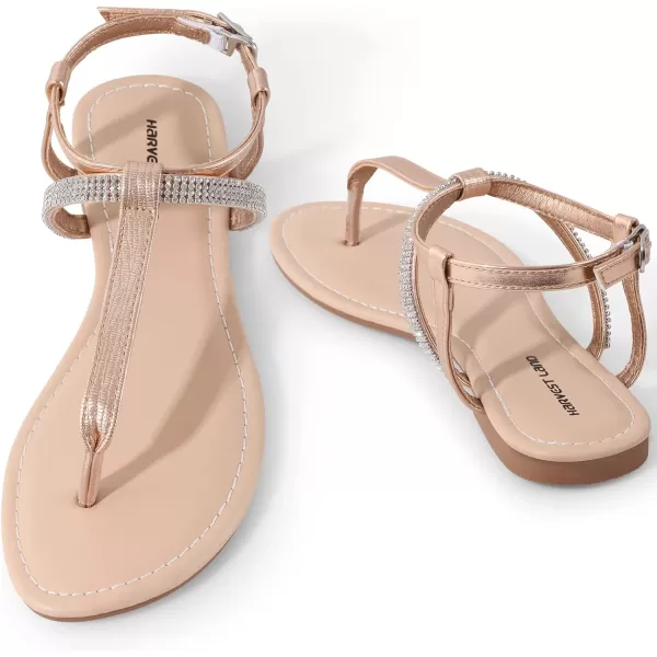 Harvest Land Women's Sandals Dressy T Strap with Rhinestone Sparkly Wedding Flat Sandals Ankle Strap Summer Gladiator Fashion Shoes