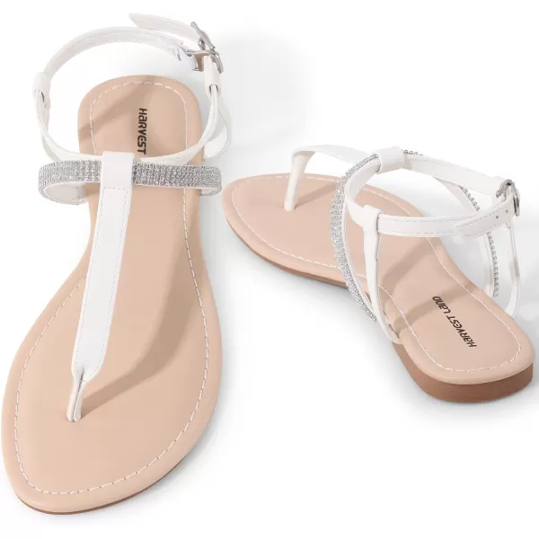 Harvest Land Women's Sandals Dressy T Strap with Rhinestone Sparkly Wedding Flat Sandals Ankle Strap Summer Gladiator Fashion Shoes