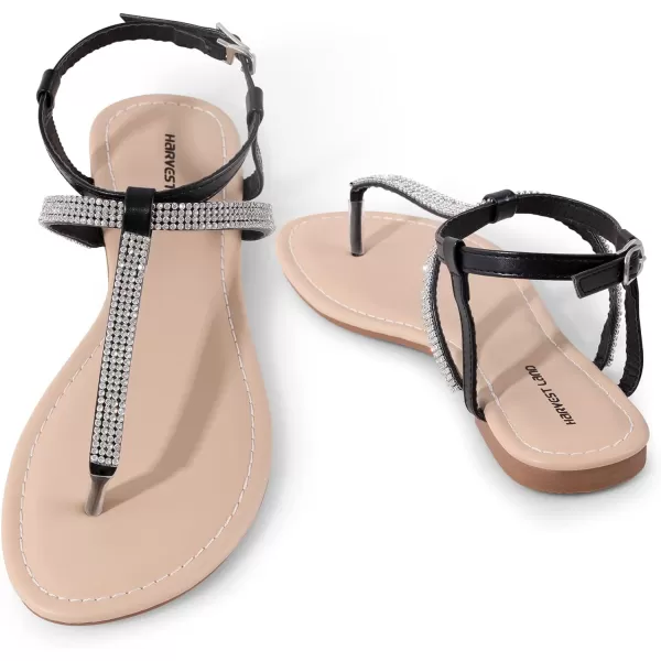 Harvest Land Women's Sandals Dressy T Strap with Rhinestone Sparkly Wedding Flat Sandals Ankle Strap Summer Gladiator Fashion Shoes