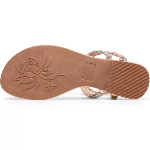 Harvest Land Women's Sandals Dressy T Strap with Rhinestone Sparkly Wedding Flat Sandals Ankle Strap Summer Gladiator Fashion Shoes